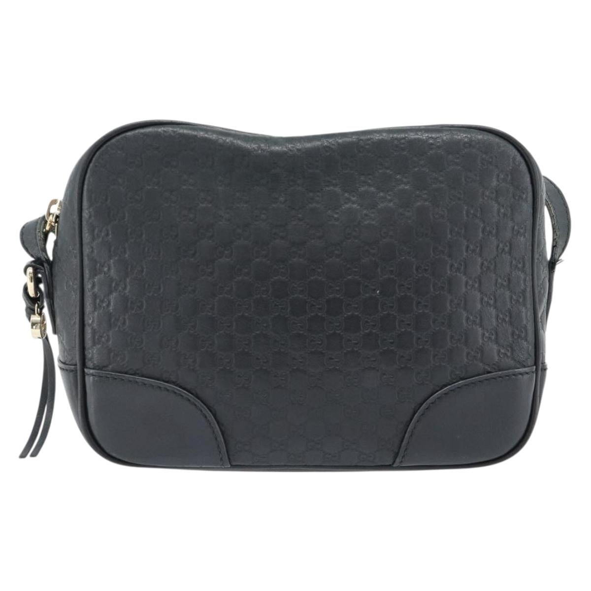 GUCCI Micro GG Canvas Guccissima Bag Leather Black Gold 449413 Auth 165255