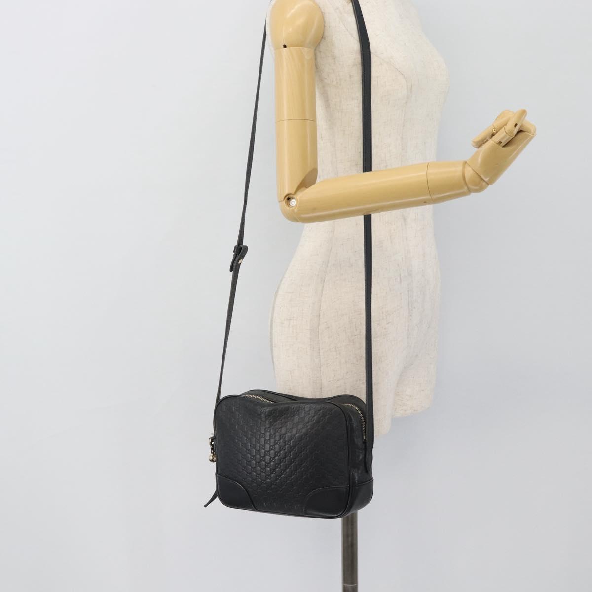 GUCCI Micro GG Canvas Guccissima Bag Leather Black Gold 449413 Auth 165255