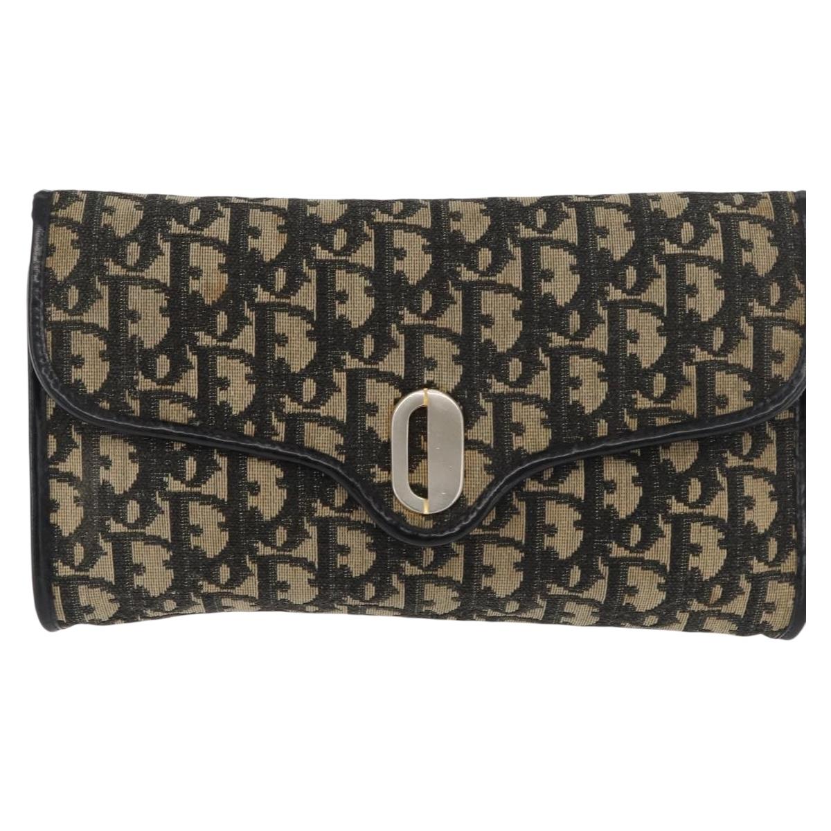 Christian Dior Trotter Canvas Shoulder Bag Navy Gold Auth 165259