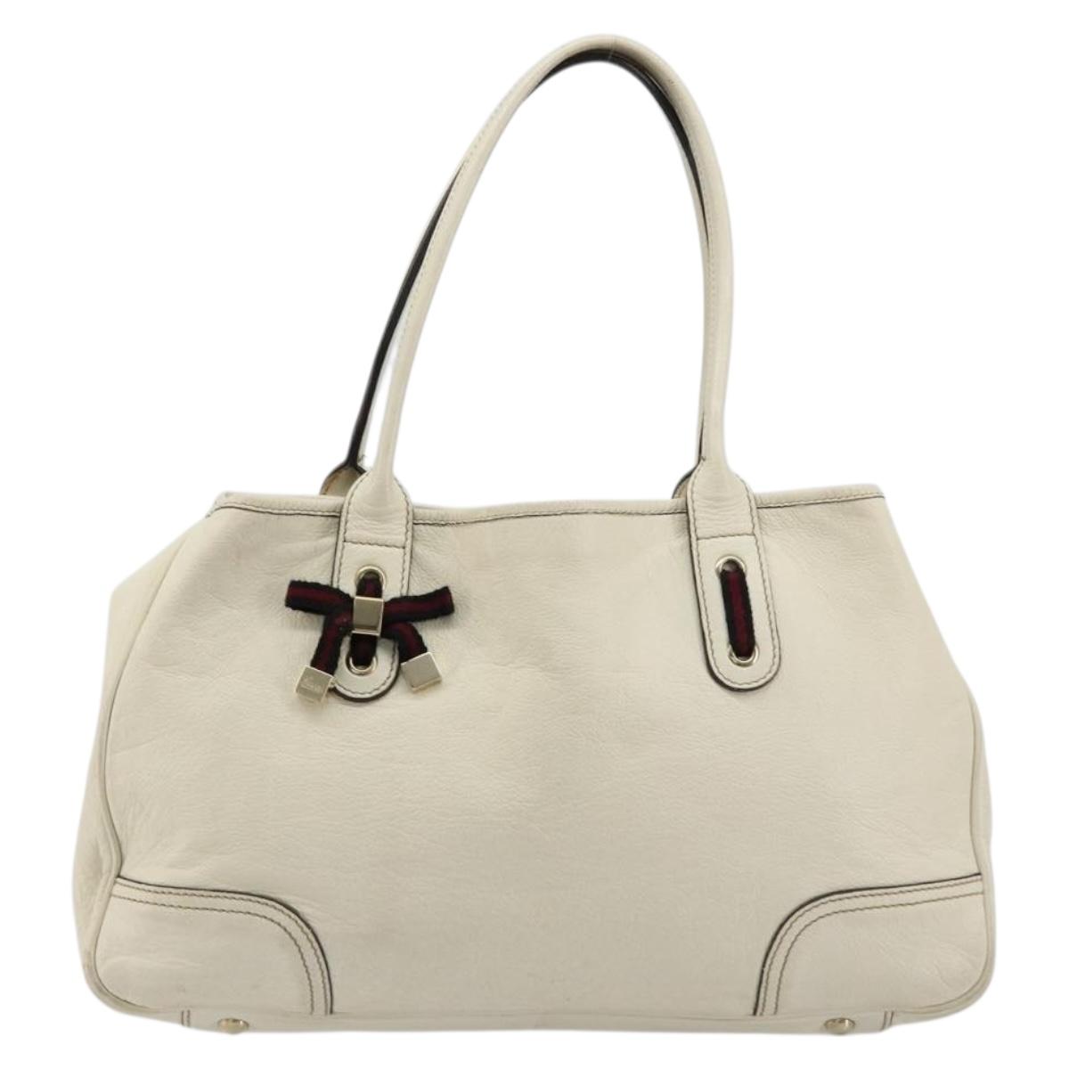GUCCI Princi Tote Bag Leather White Gold 163805 Auth 165261