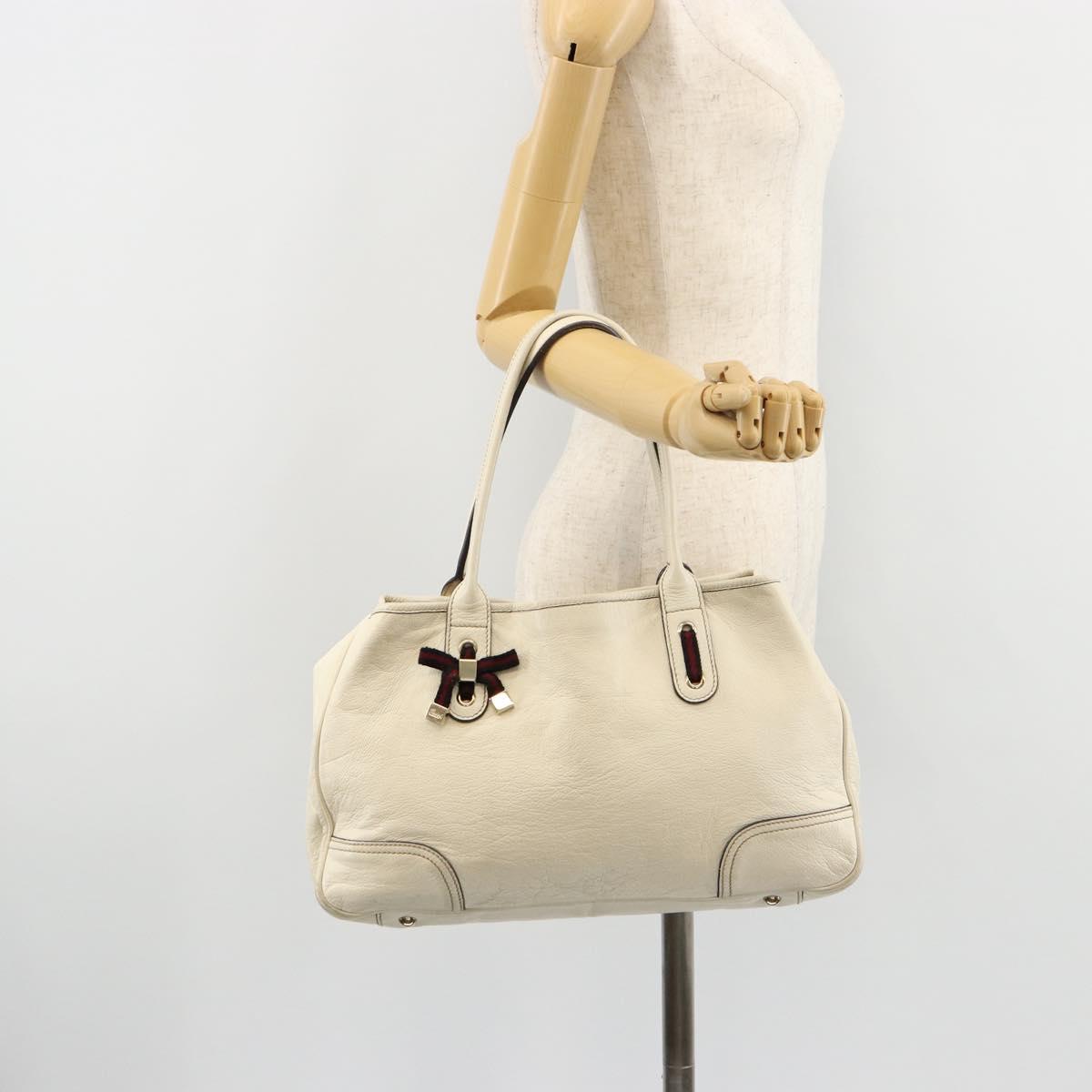 GUCCI Princi Tote Bag Leather White Gold 163805 Auth 165261