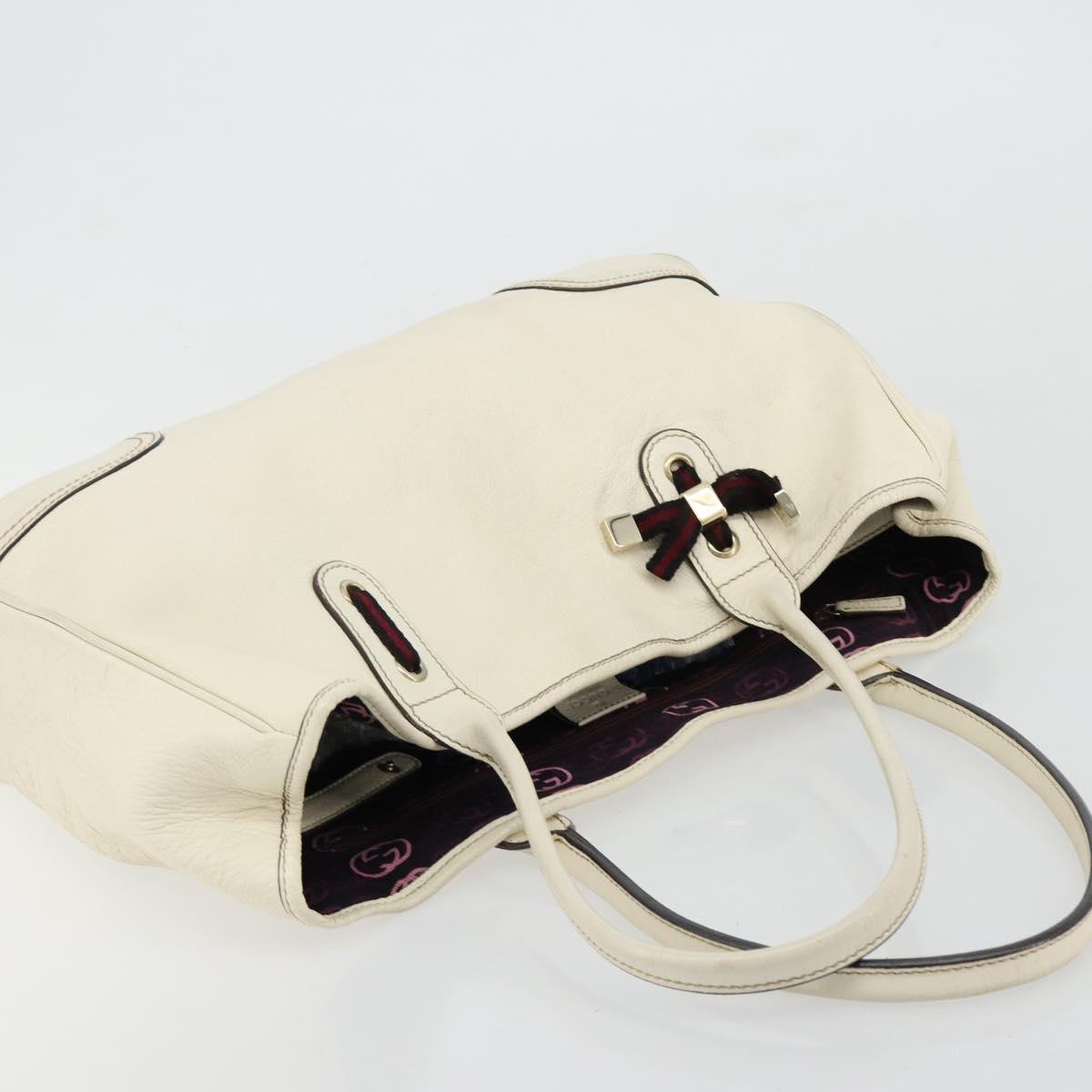 GUCCI Princi Tote Bag Leather White Gold 163805 Auth 165261