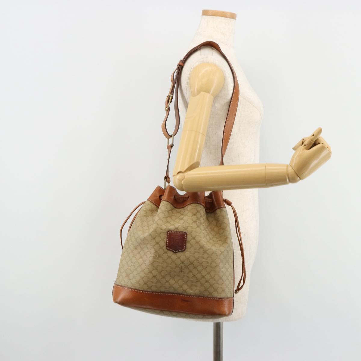 CELINE Macadam Canvas Shoulder Bag PVC Beige Gold Auth 165262