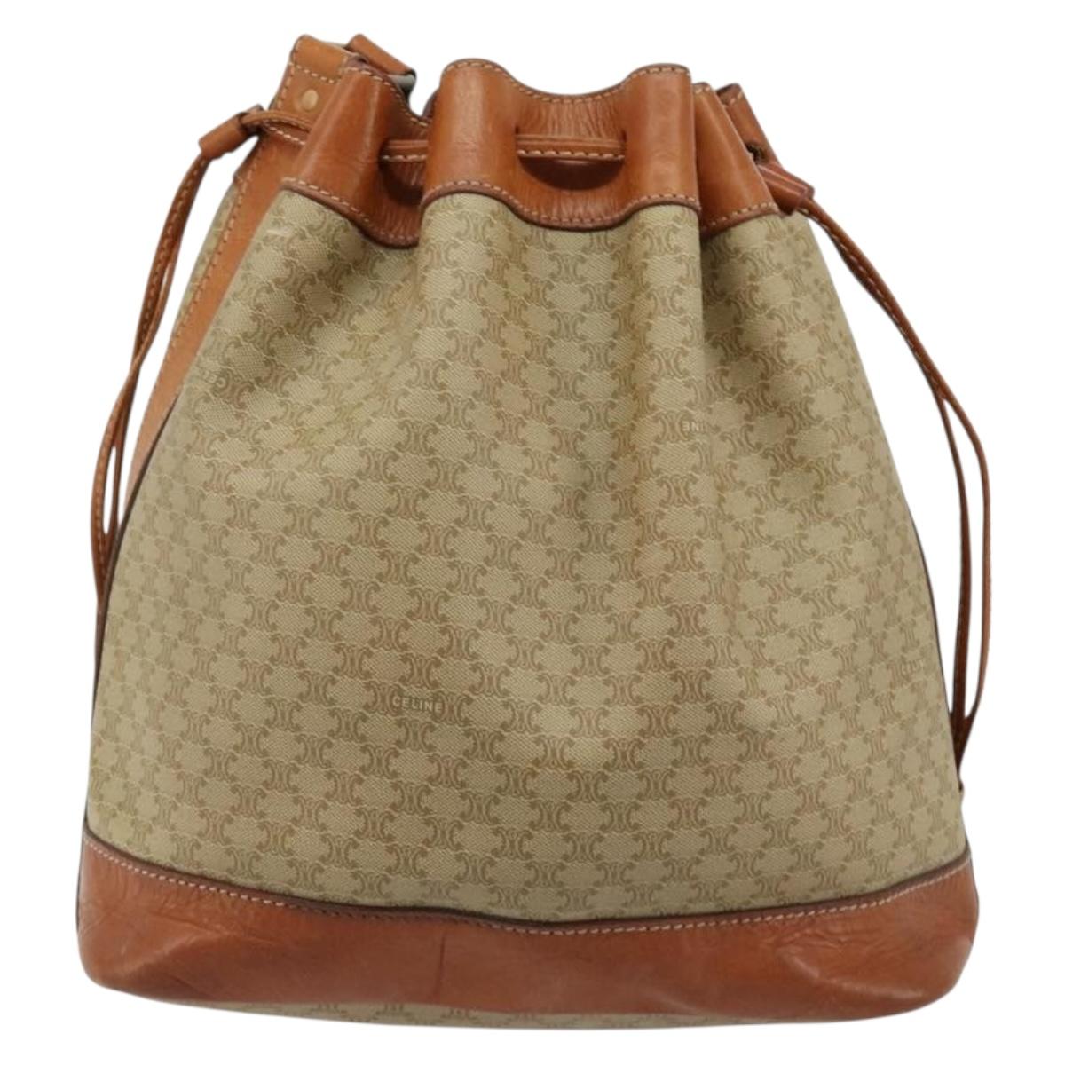 CELINE Macadam Canvas Shoulder Bag PVC Beige Gold Auth 165262