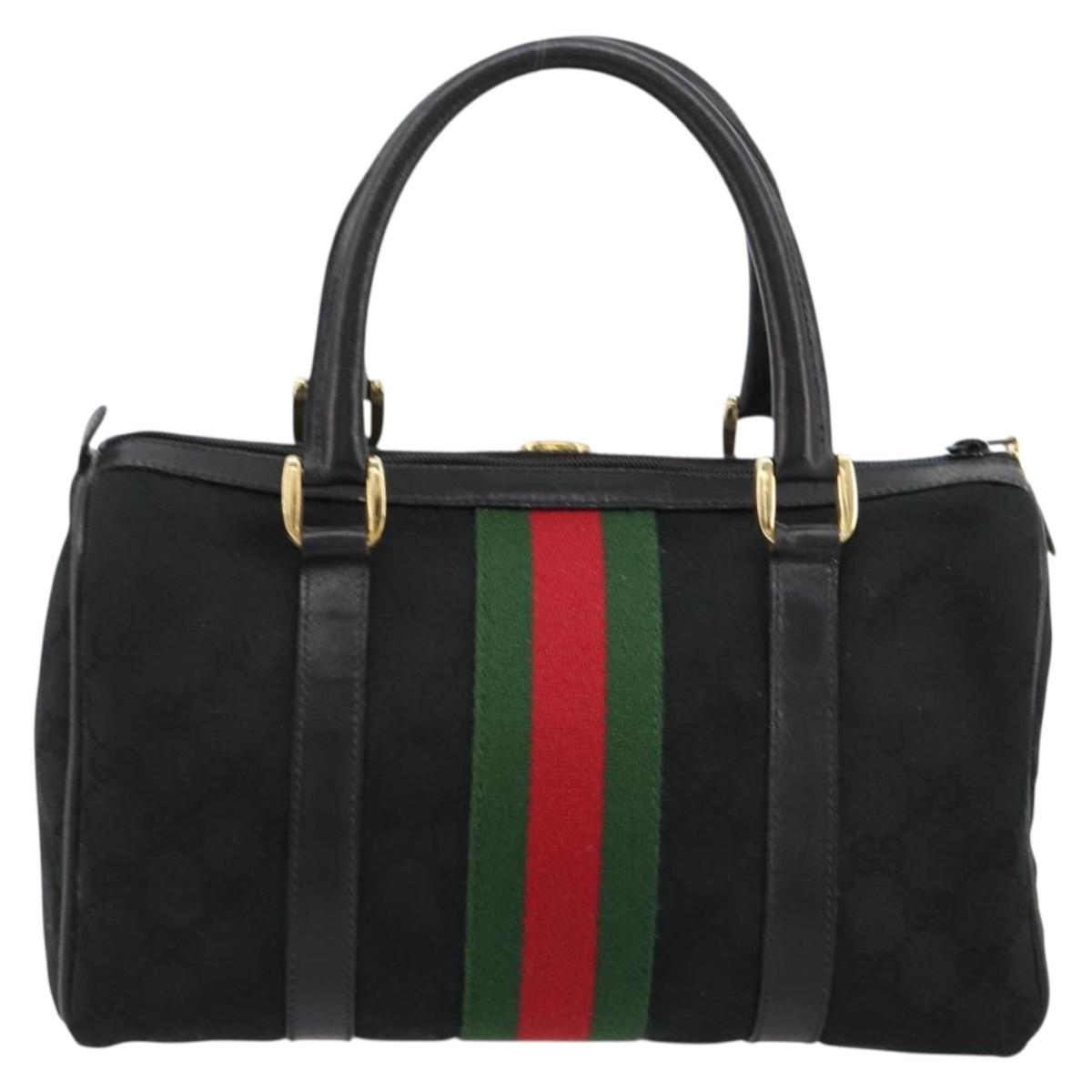 GUCCI GG Canvas Web Sherry Line Hand Bag Black Gold 012 3841 28 39 Auth 165263A