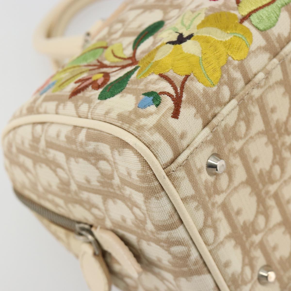 Christian Dior Trotter Canvas Romantic Hand Bag PVC Beige Silver Auth 165275V