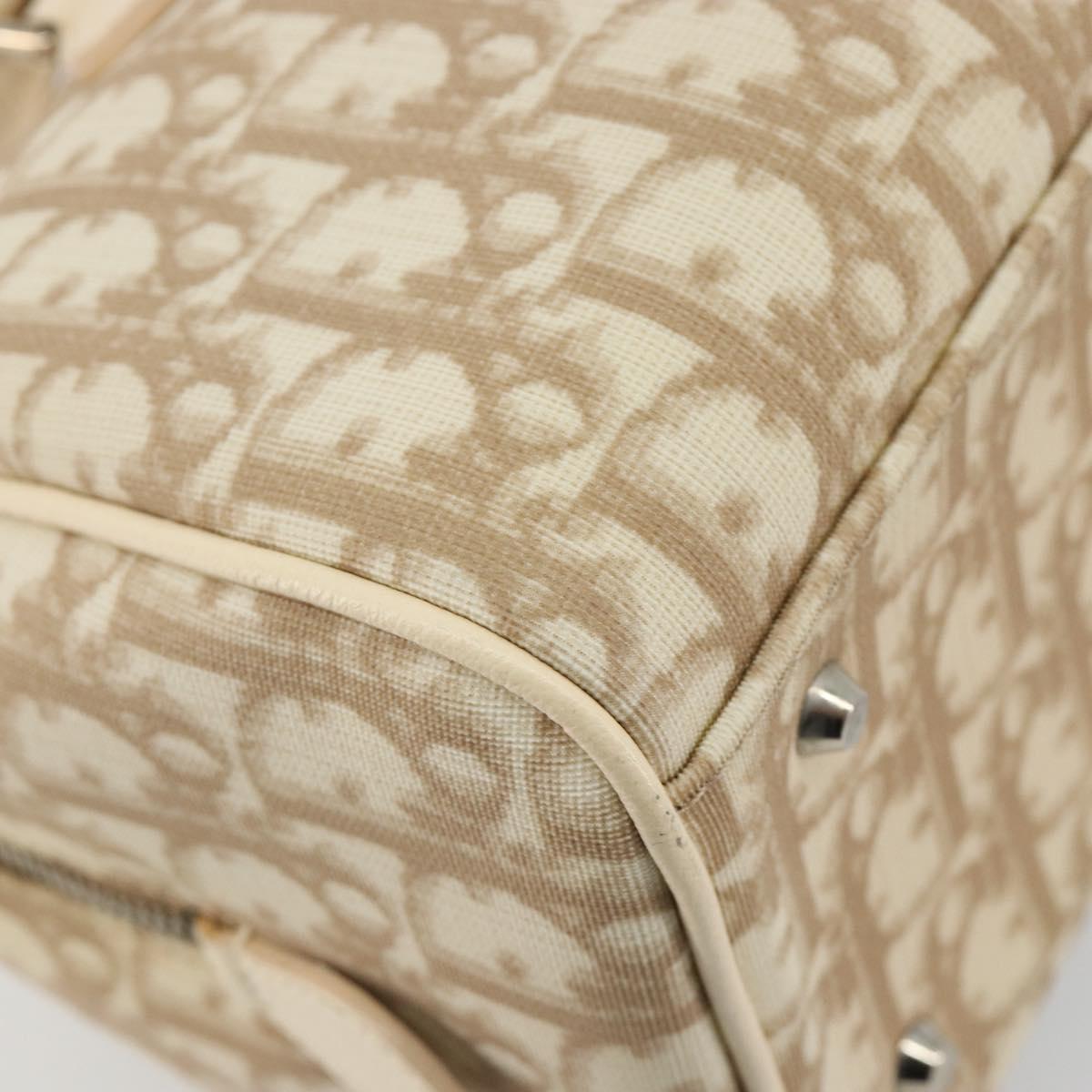 Christian Dior Trotter Canvas Romantic Hand Bag PVC Beige Silver Auth 165275V