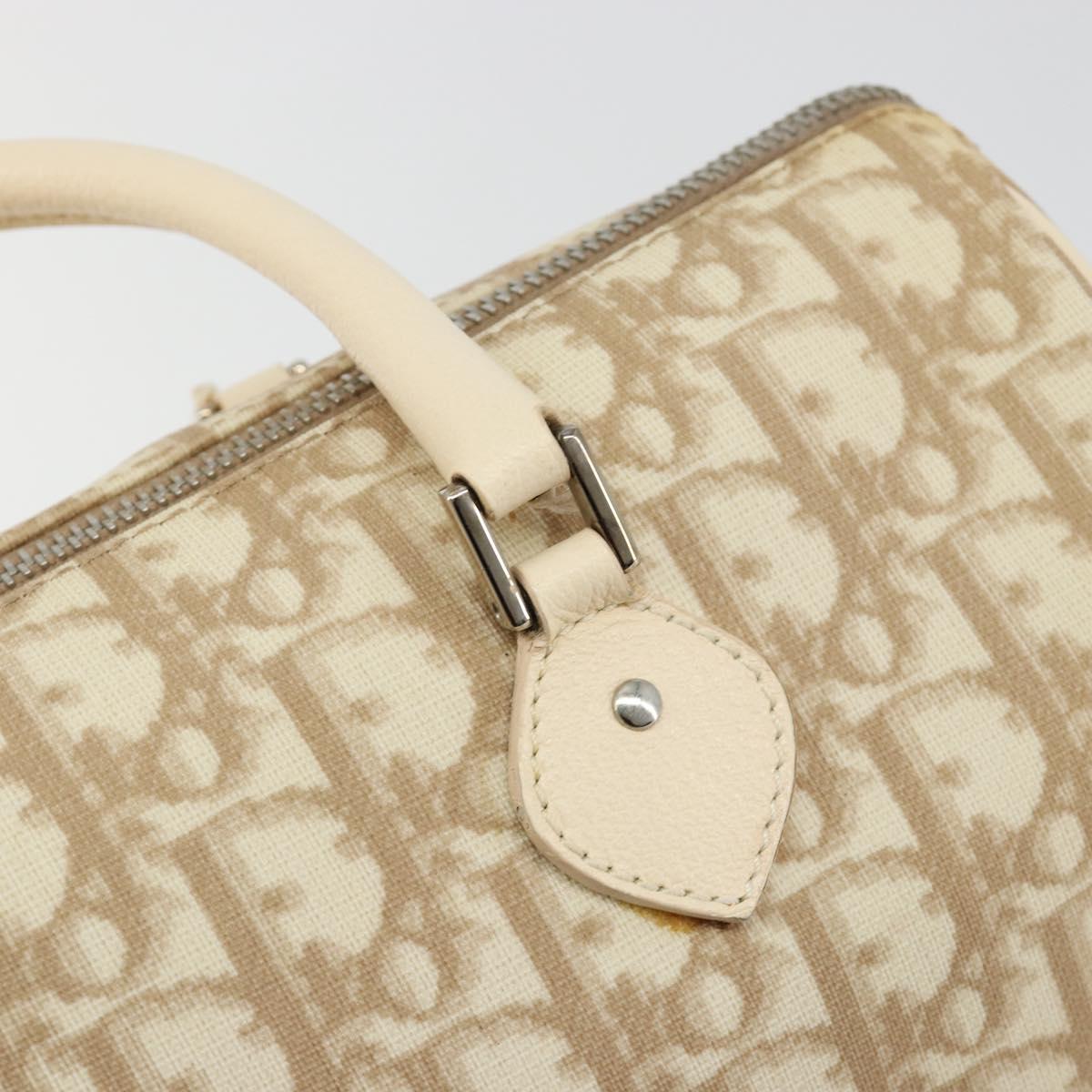 Christian Dior Trotter Canvas Romantic Hand Bag PVC Beige Silver Auth 165275V