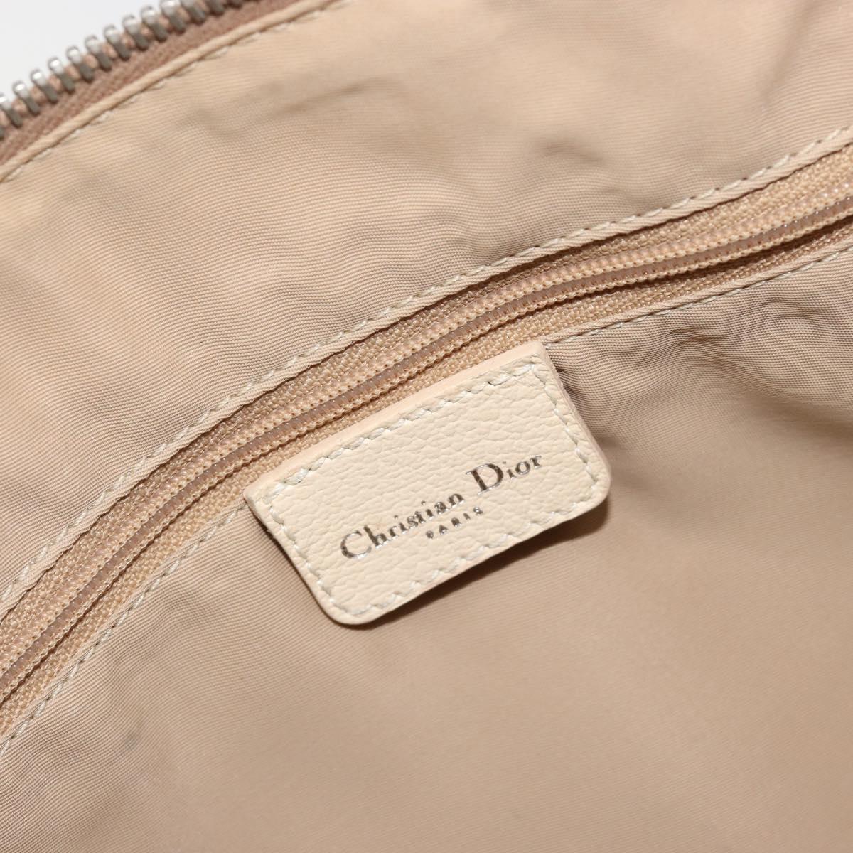 Christian Dior Trotter Canvas Romantic Hand Bag PVC Beige Silver Auth 165275V