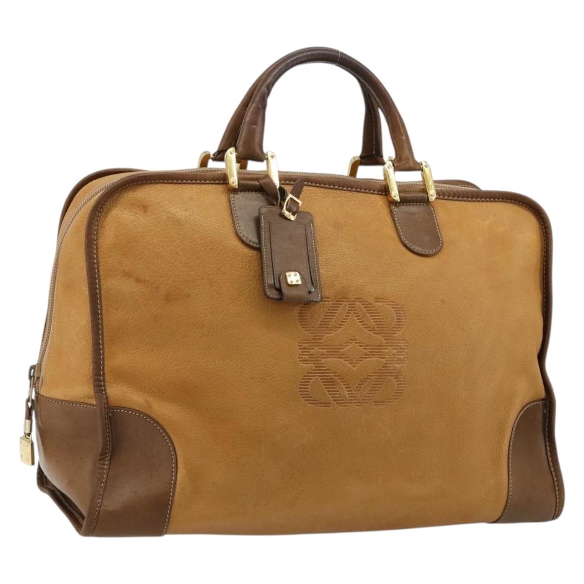 LOEWE Amazona 40 Hand Bag Leather Beige Gold Auth 165278