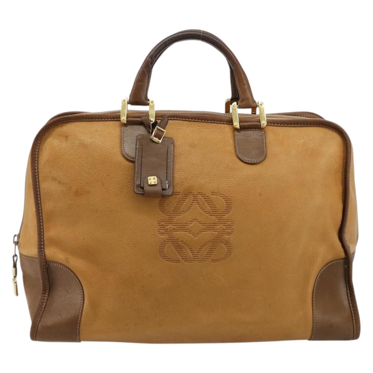 LOEWE Amazona 40 Hand Bag Leather Beige Gold Auth 165278