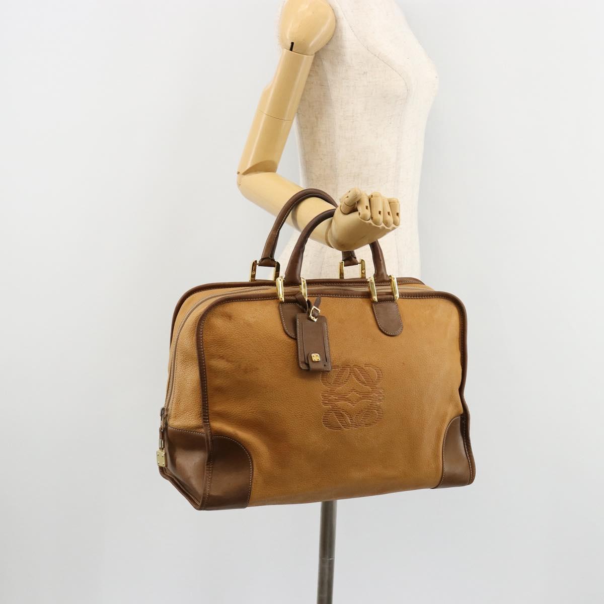 LOEWE Amazona 40 Hand Bag Leather Beige Gold Auth 165278