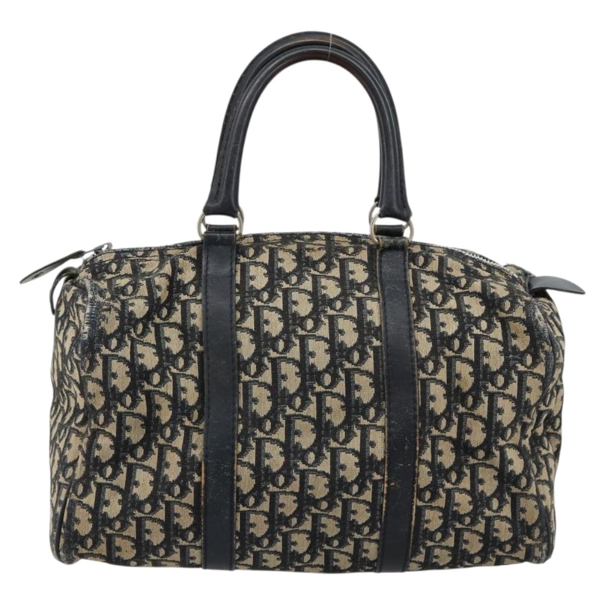Christian Dior Trotter Canvas Hand Bag Navy Silver Auth 165279
