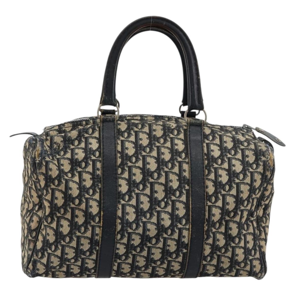 Christian Dior Trotter Canvas Hand Bag Navy Silver Auth 165279