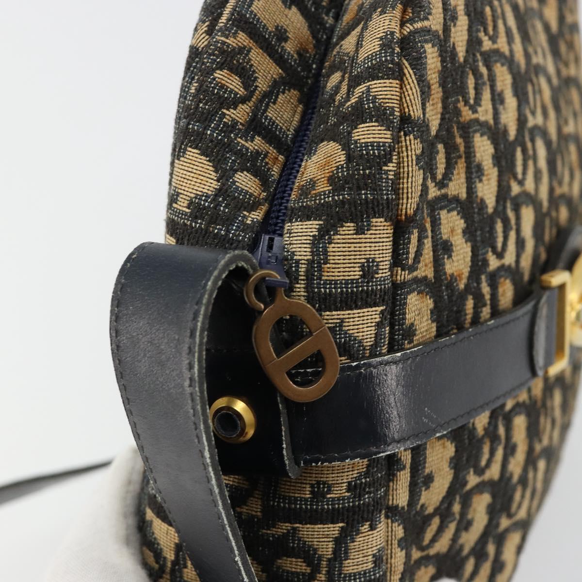 Christian Dior Trotter Canvas Shoulder Bag Navy Gold Auth 165280