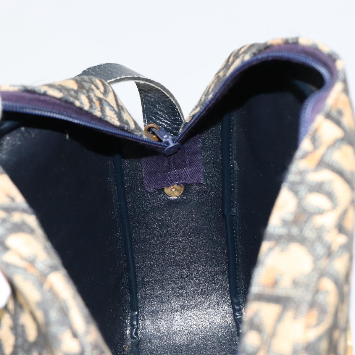 Christian Dior Trotter Canvas Shoulder Bag Navy Gold Auth 165280