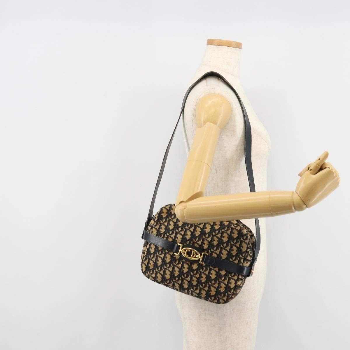Christian Dior Trotter Canvas Shoulder Bag Navy Gold Auth 165280