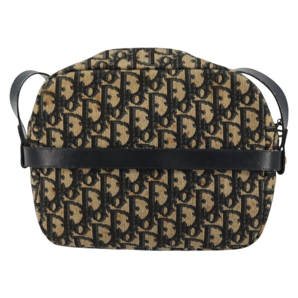 Christian Dior Trotter Canvas Shoulder Bag Navy Gold Auth 165280