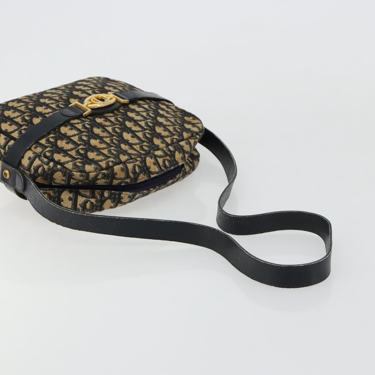 Christian Dior Trotter Canvas Shoulder Bag Navy Gold Auth 165280