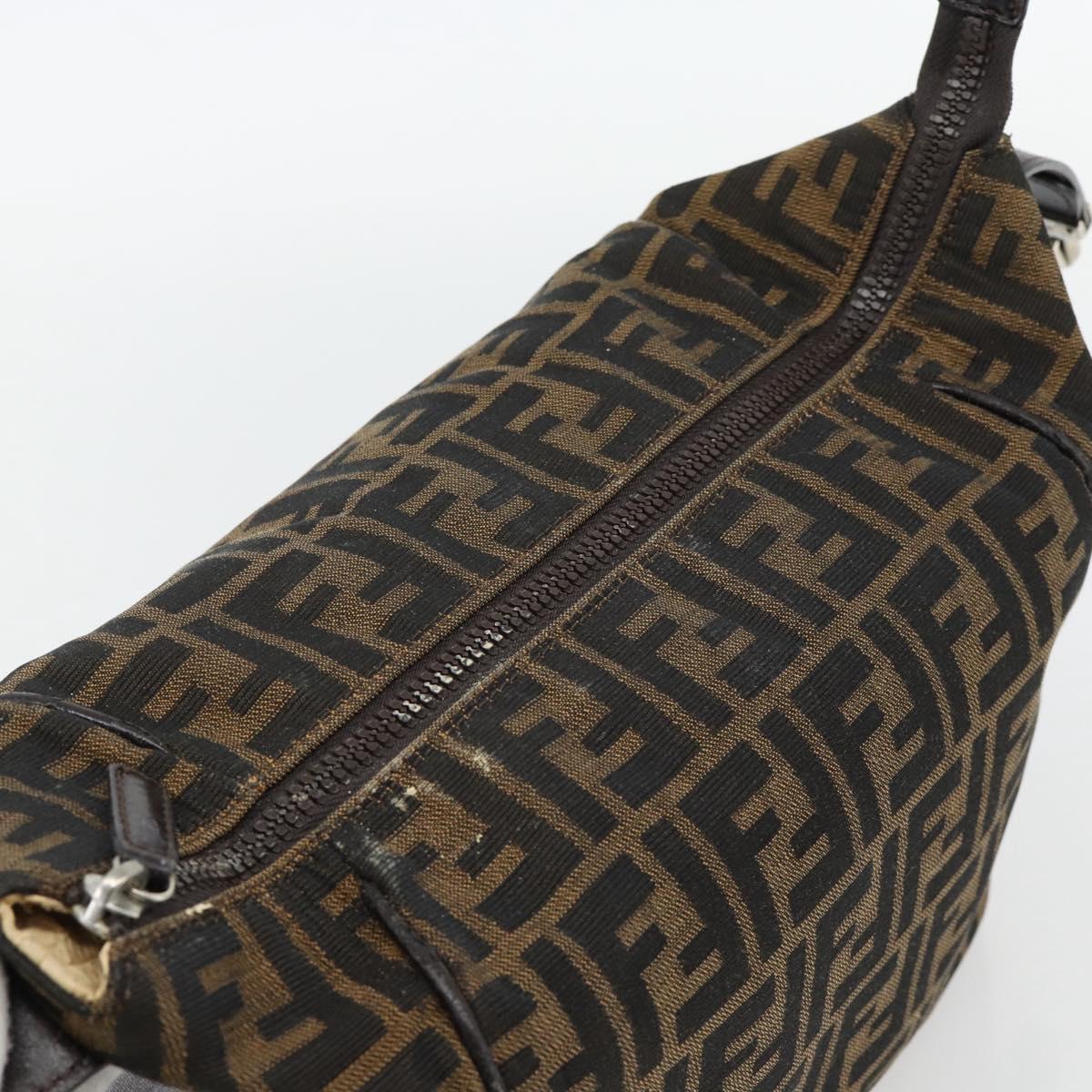 FENDI Zucca Canvas Vanity Hand Bag Black Brown Auth 165292