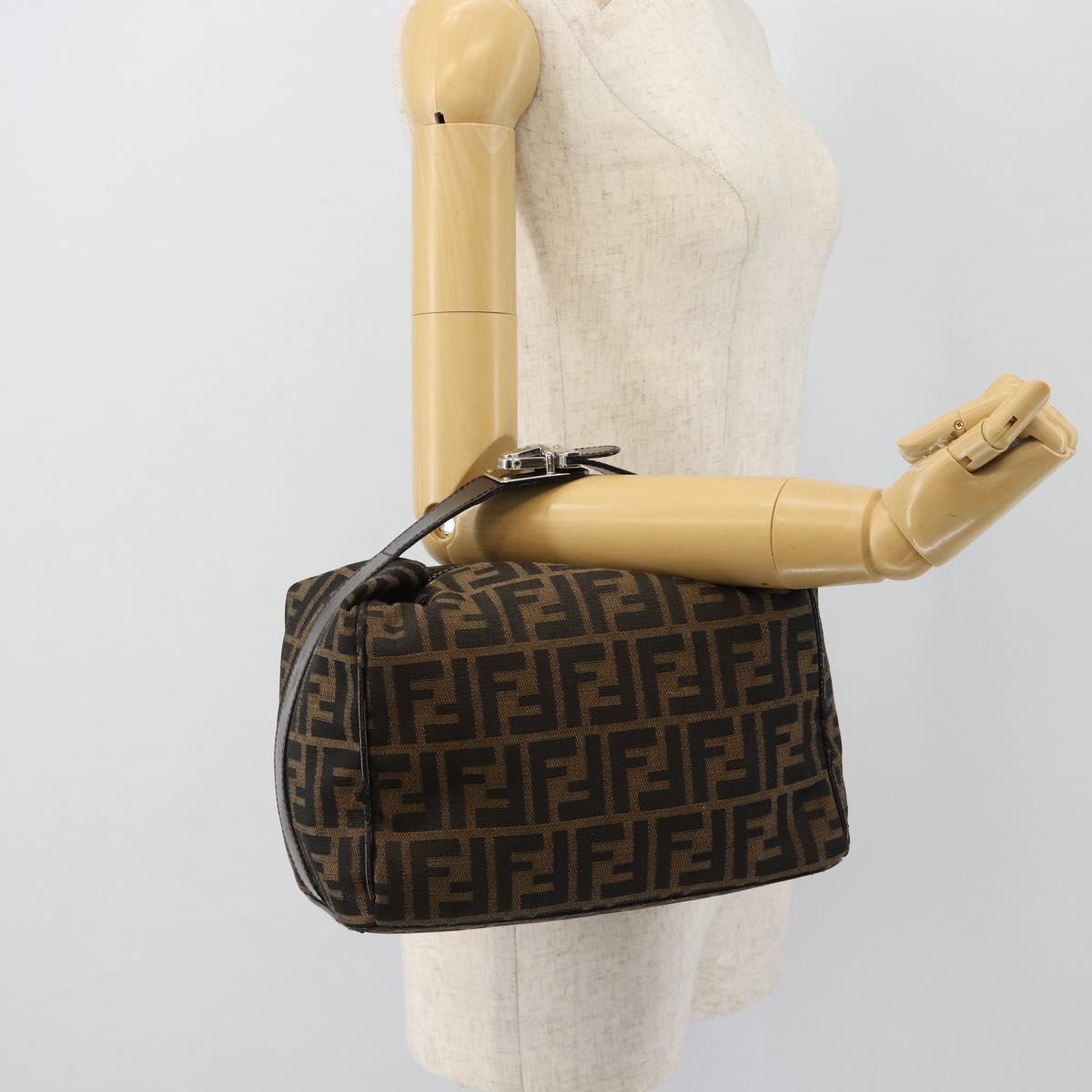 FENDI Zucca Canvas Vanity Hand Bag Black Brown Auth 165292