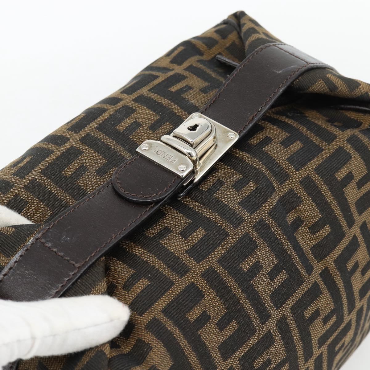 FENDI Zucca Canvas Vanity Hand Bag Black Brown Auth 165292