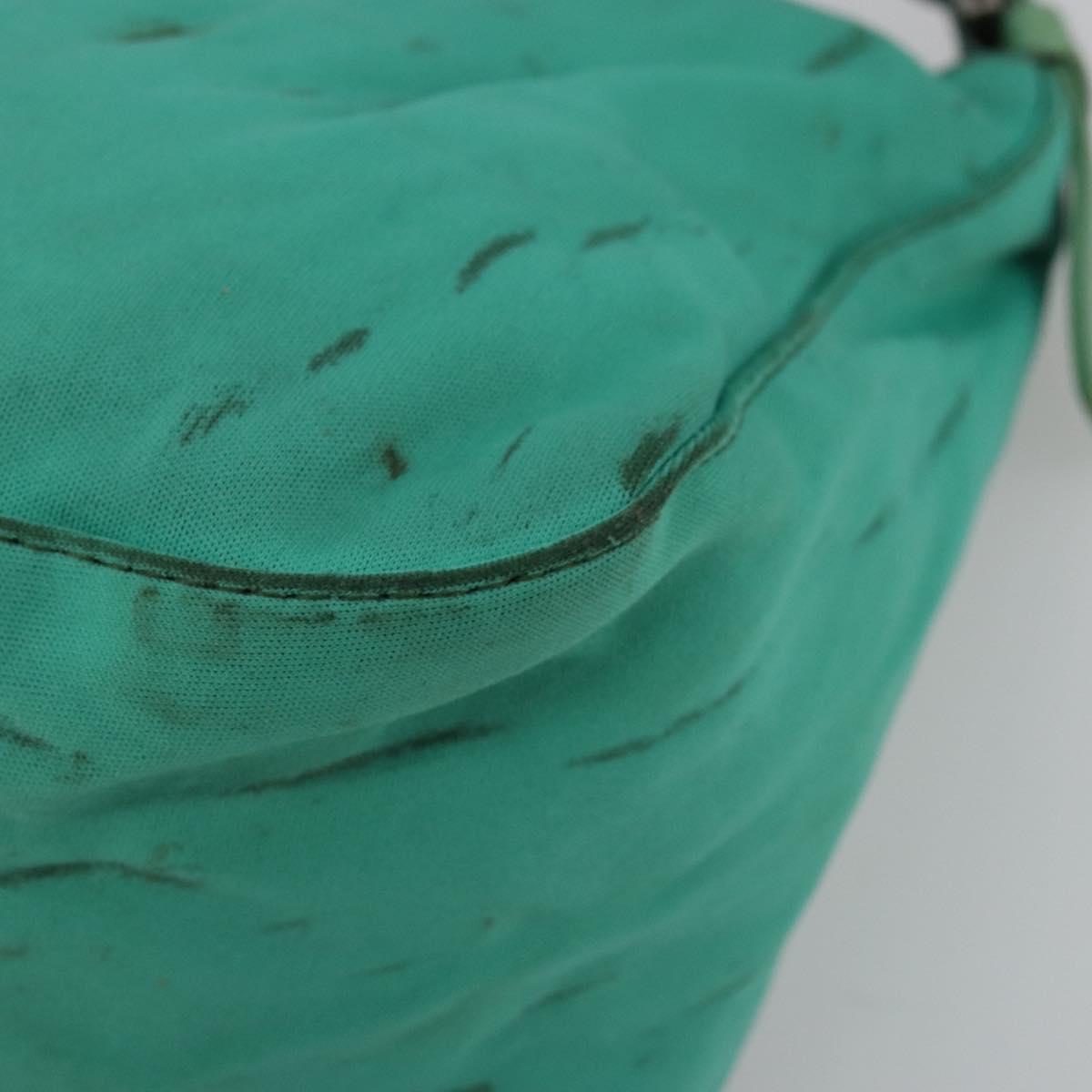 FENDI Mamma Baguette Shoulder Bag Nylon Turquoise Blue Silver Auth 165293