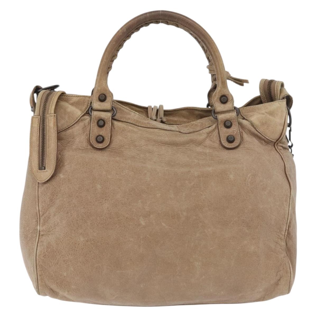 BALENCIAGA The City Hand Bag Leather 2way Beige 235216 Auth 165294A
