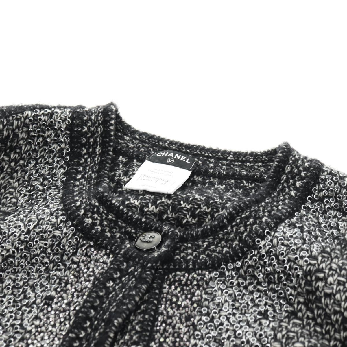 CHANEL Jacket Tweed 40 Black CC Auth 165307V