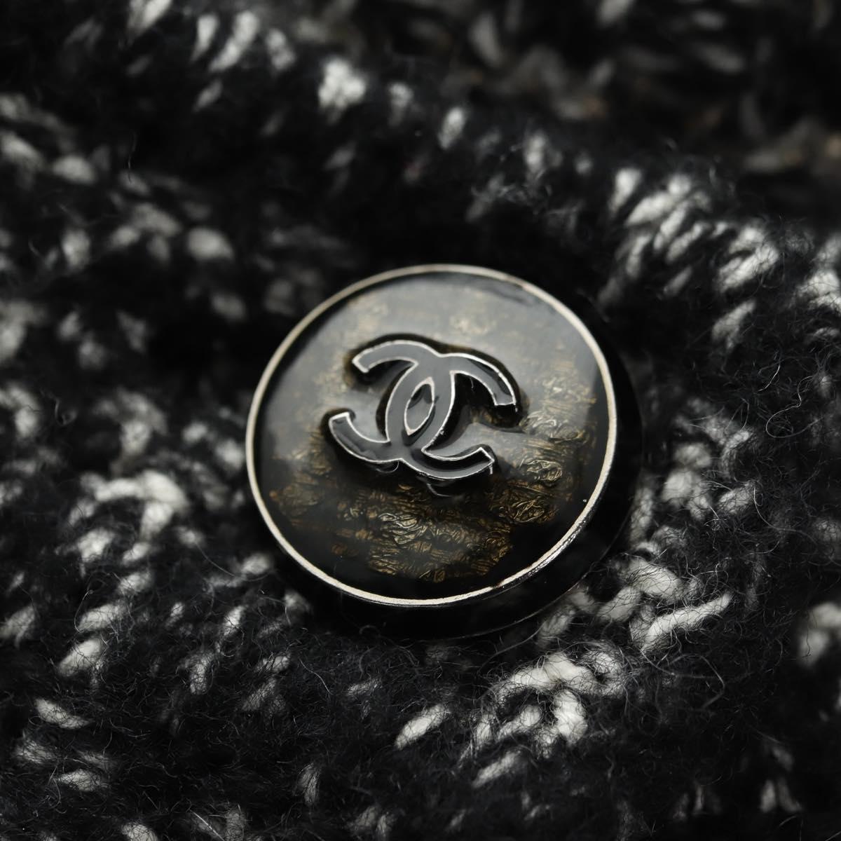 CHANEL Jacket Tweed 40 Black CC Auth 165307V
