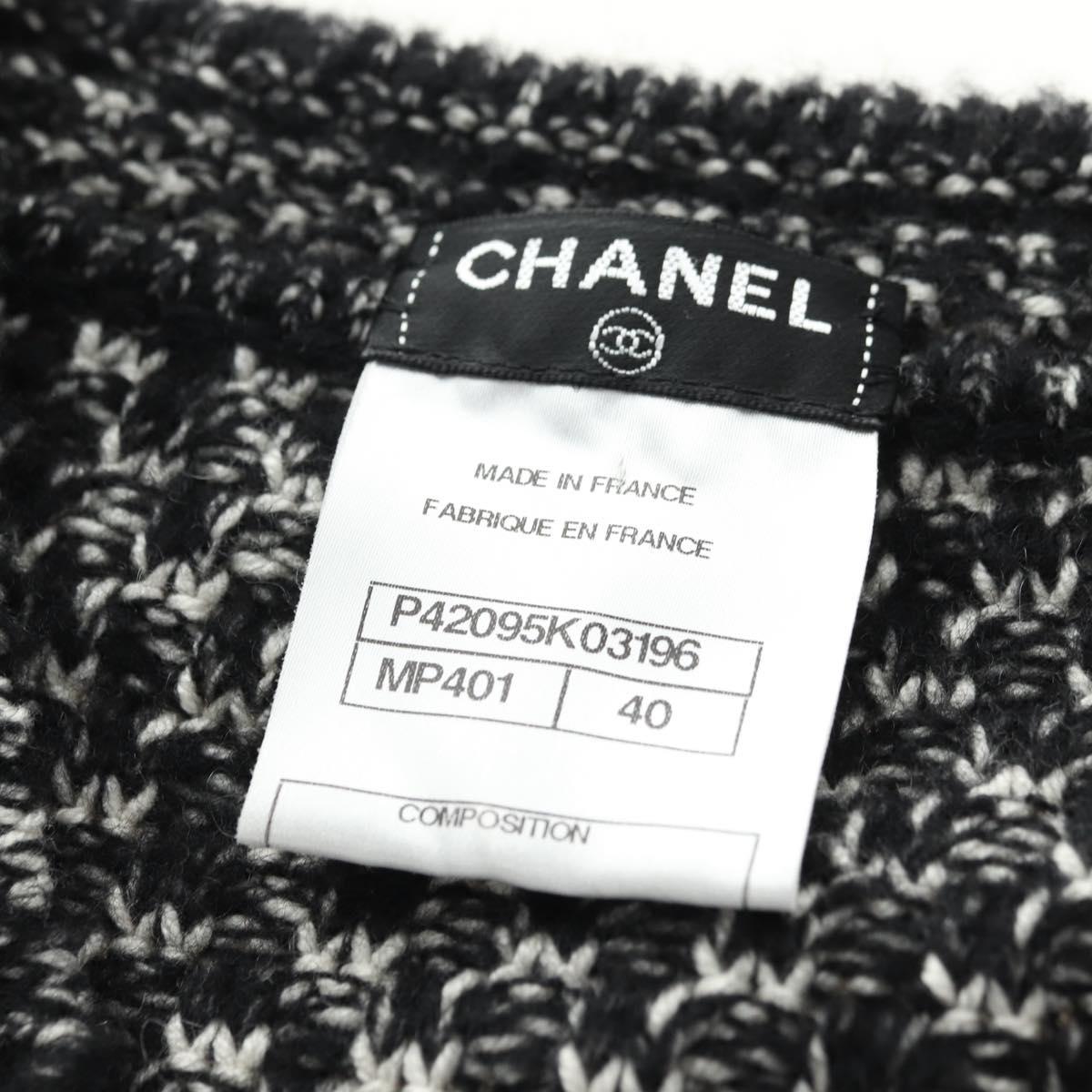 CHANEL Jacket Tweed 40 Black CC Auth 165307V
