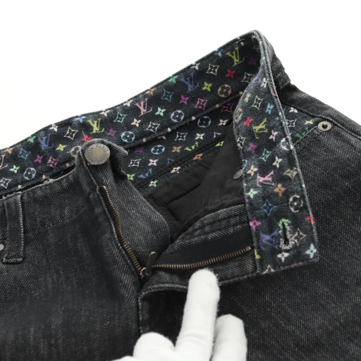 LOUIS VUITTON Pants Denim Black Multicolor LV Auth 165311V