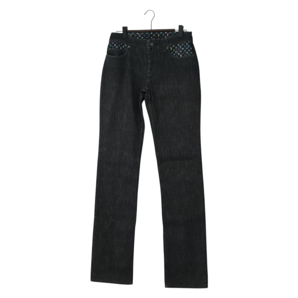 LOUIS VUITTON Pants Denim Black Multicolor LV Auth 165311V