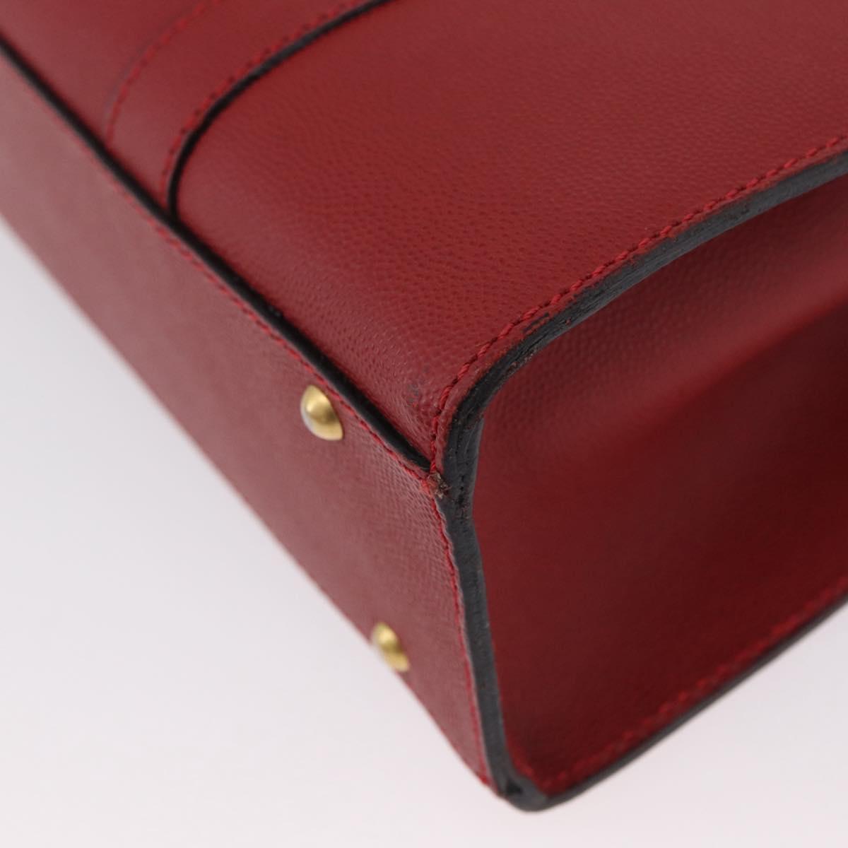 CELINE Hand Bag Leather 2way Red Gold Auth 165350