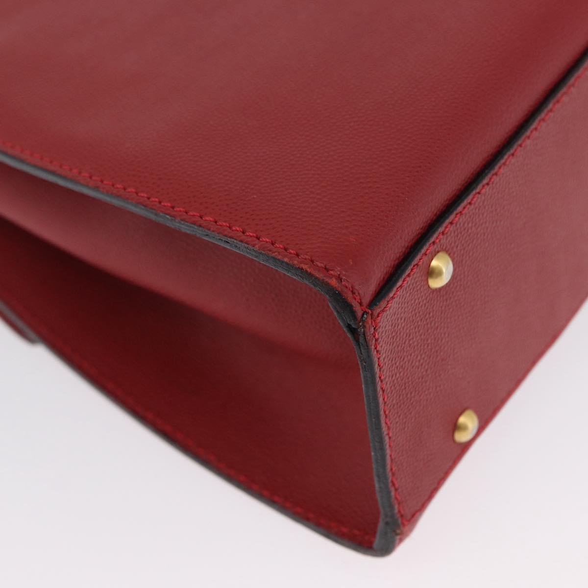 CELINE Hand Bag Leather 2way Red Gold Auth 165350