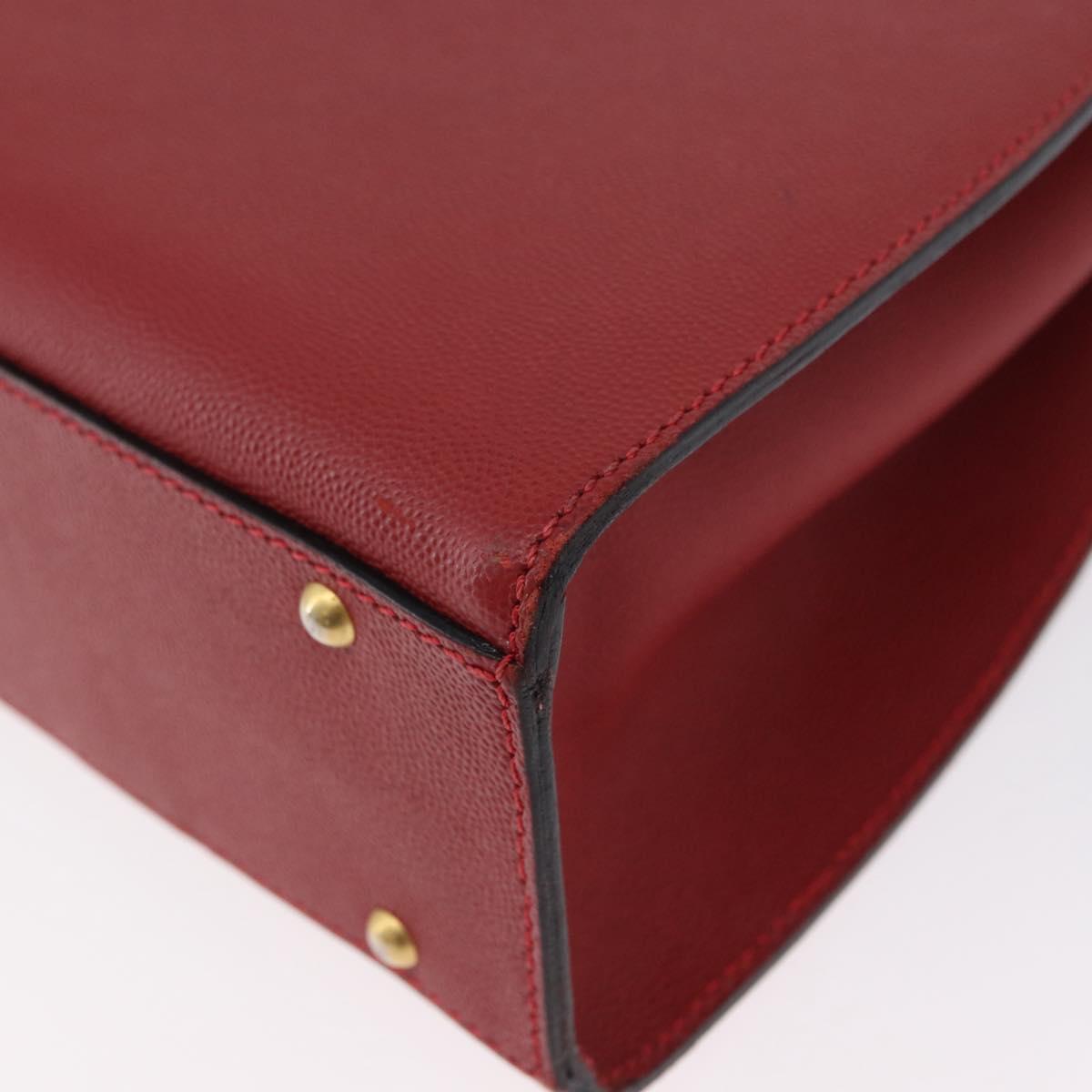 CELINE Hand Bag Leather 2way Red Gold Auth 165350