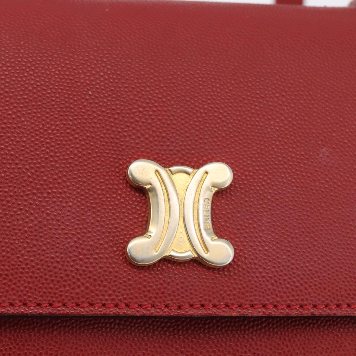 CELINE Hand Bag Leather 2way Red Gold Auth 165350