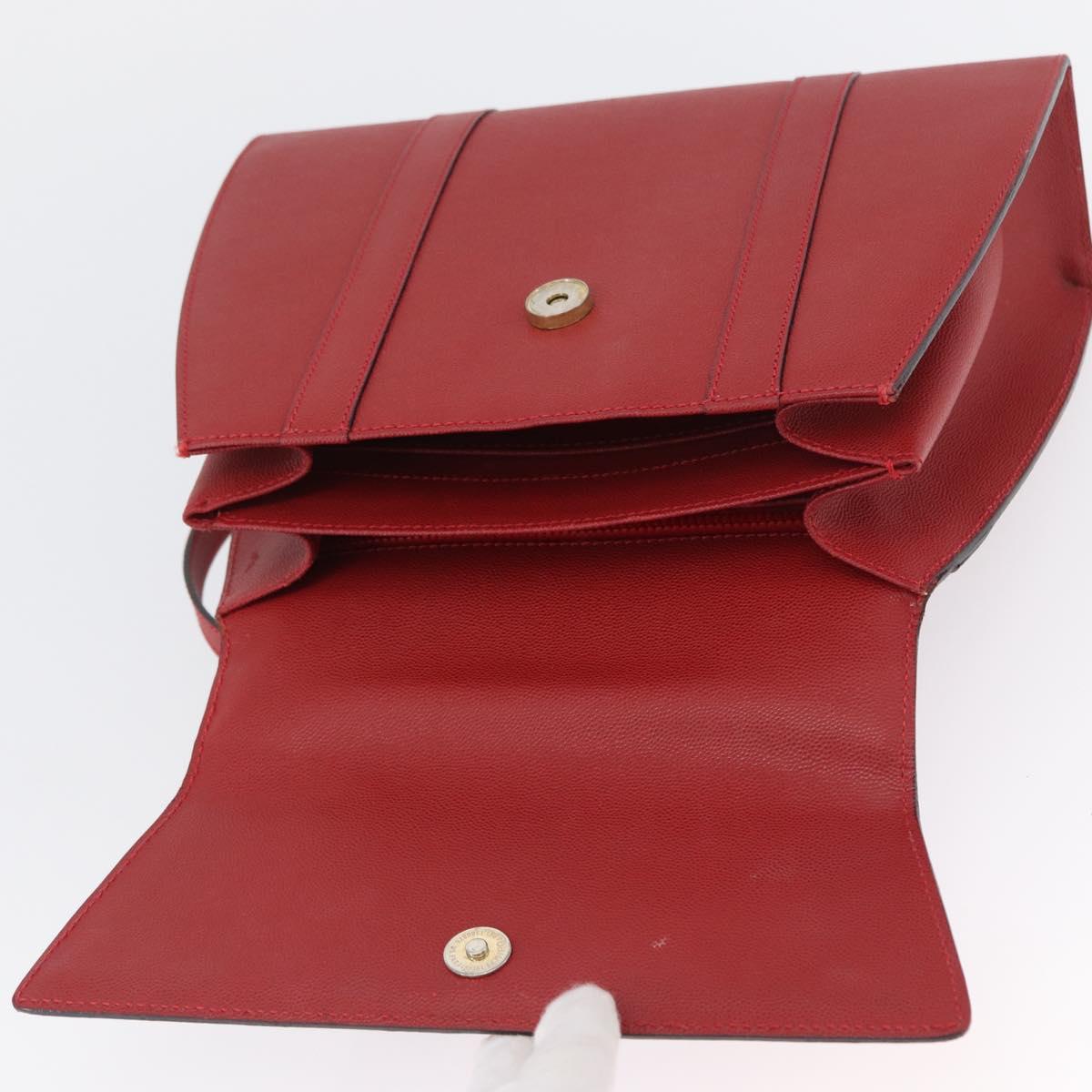 CELINE Hand Bag Leather 2way Red Gold Auth 165350