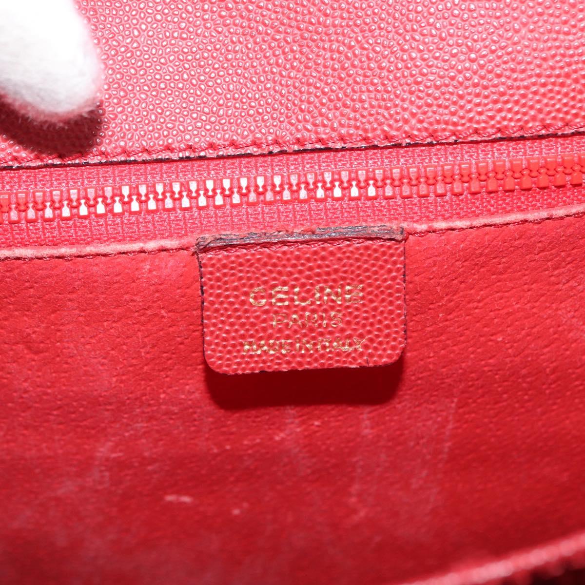 CELINE Hand Bag Leather 2way Red Gold Auth 165350