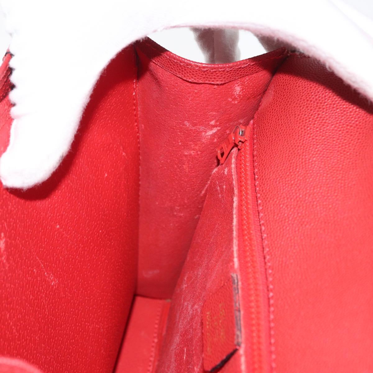 CELINE Hand Bag Leather 2way Red Gold Auth 165350