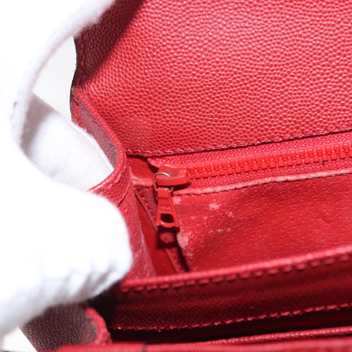 CELINE Hand Bag Leather 2way Red Gold Auth 165350