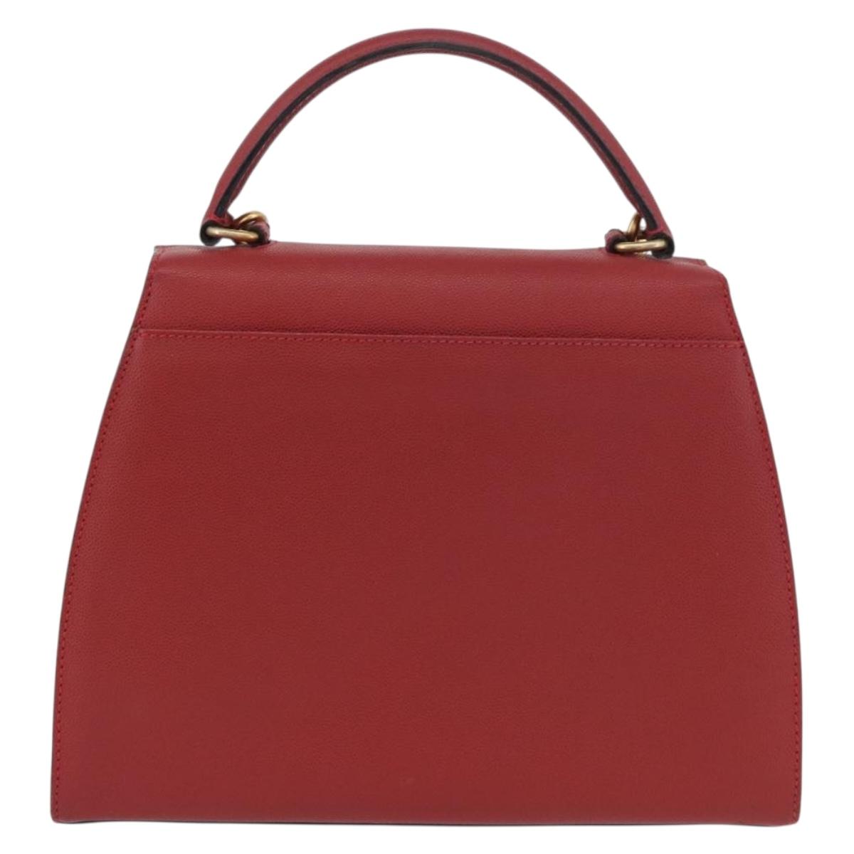 CELINE Hand Bag Leather 2way Red Gold Auth 165350