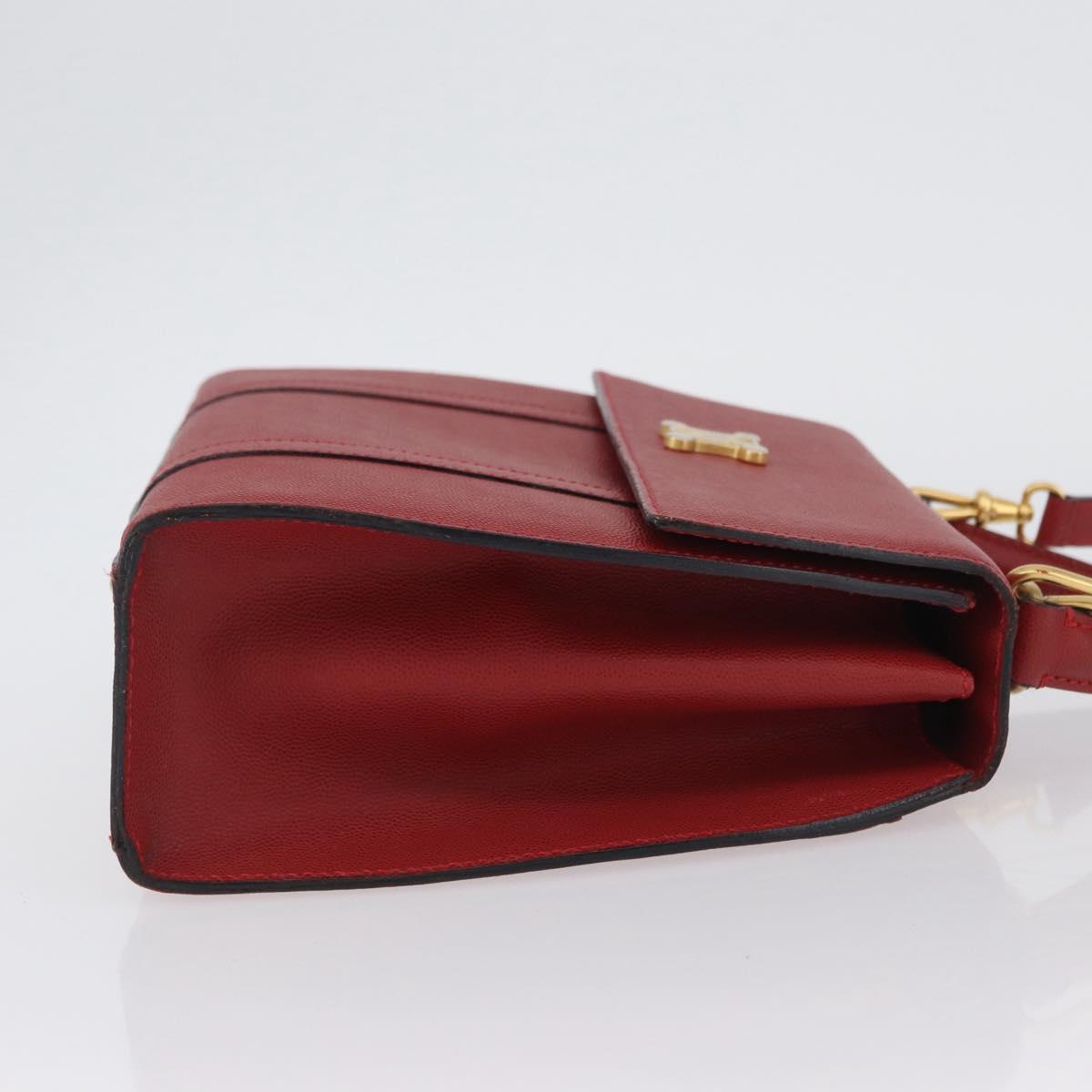 CELINE Hand Bag Leather 2way Red Gold Auth 165350