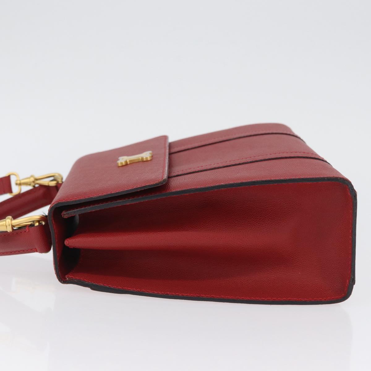 CELINE Hand Bag Leather 2way Red Gold Auth 165350
