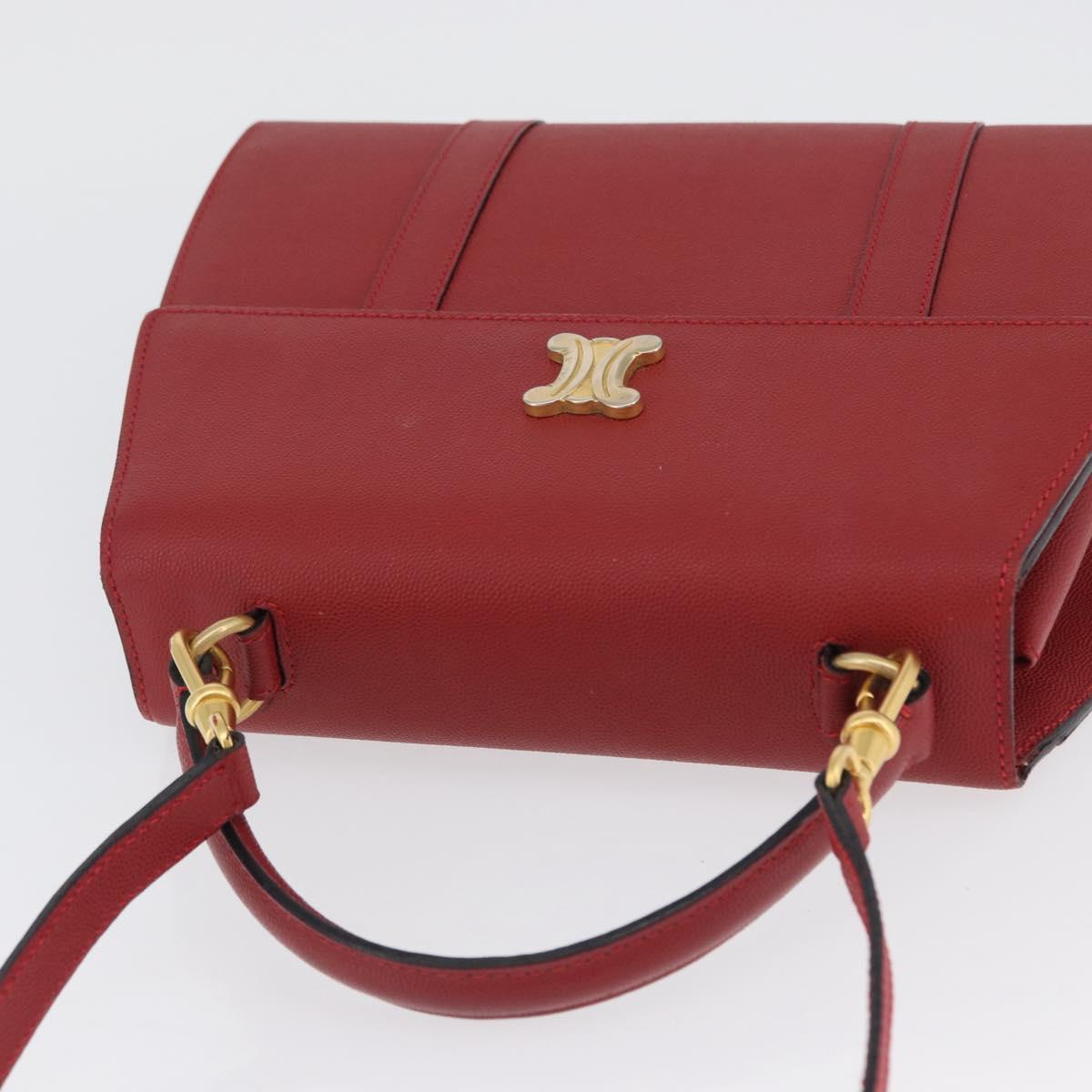 CELINE Hand Bag Leather 2way Red Gold Auth 165350