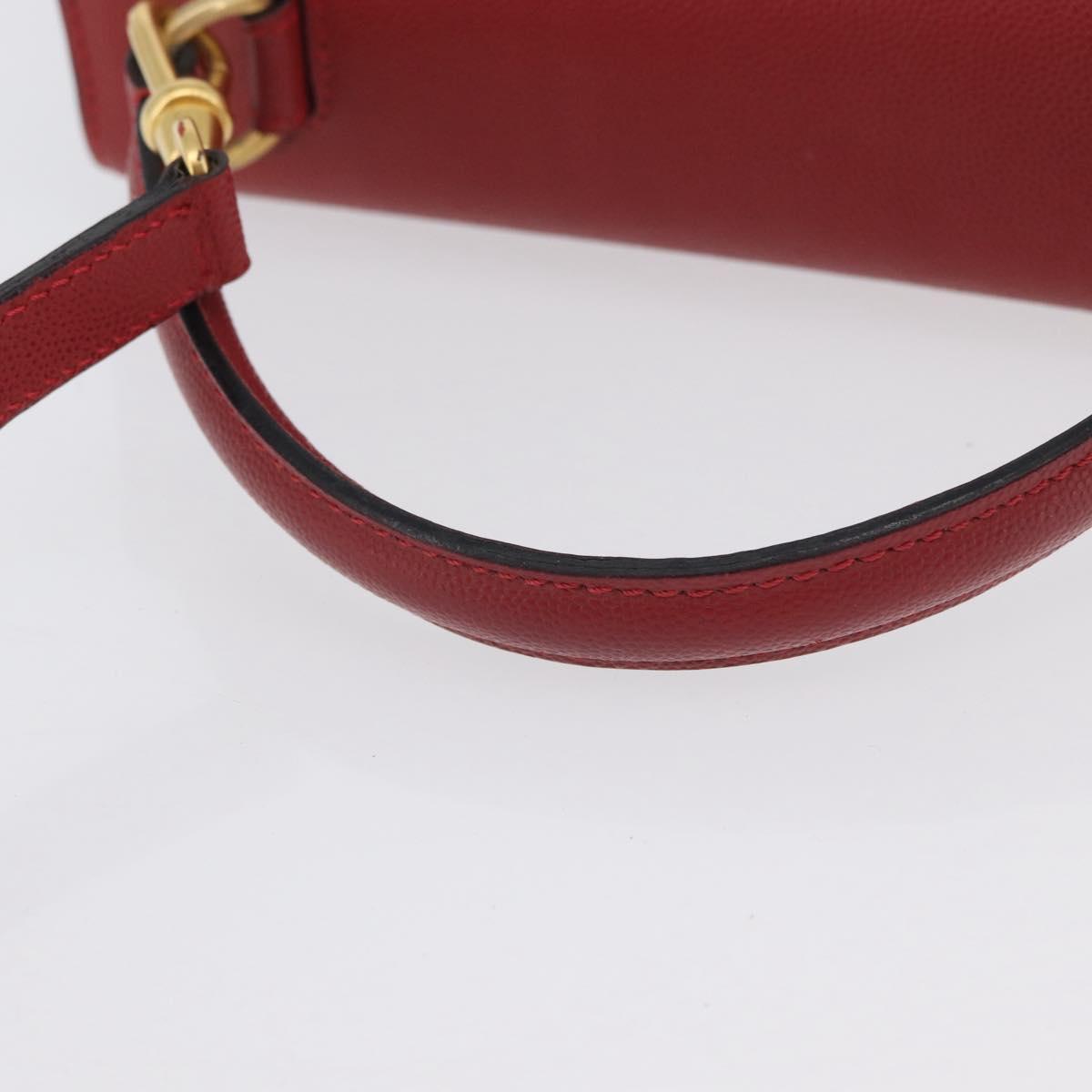 CELINE Hand Bag Leather 2way Red Gold Auth 165350
