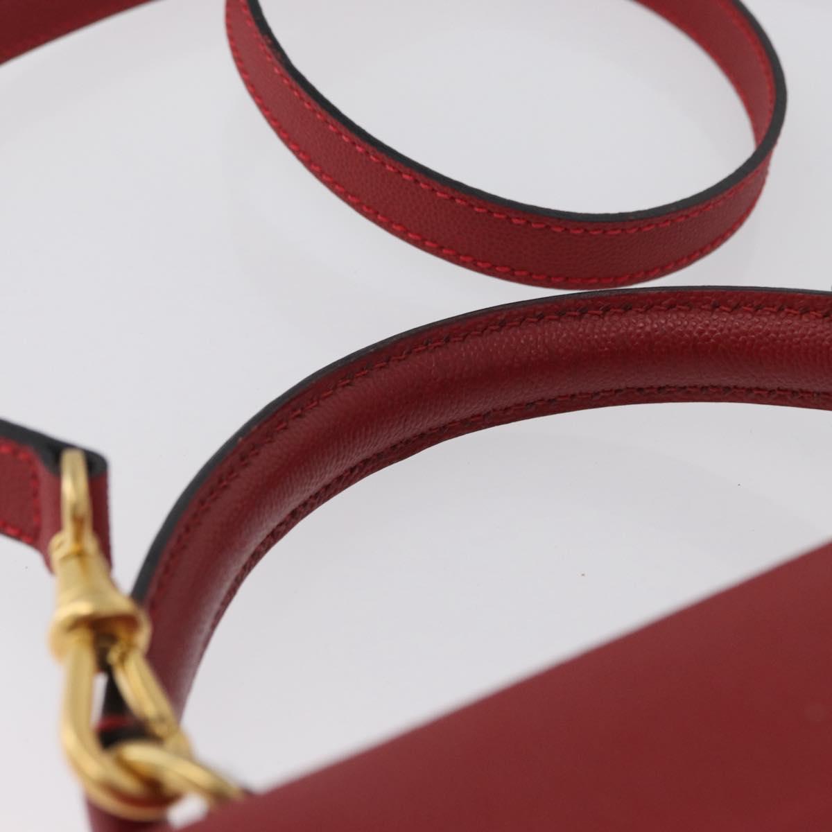 CELINE Hand Bag Leather 2way Red Gold Auth 165350