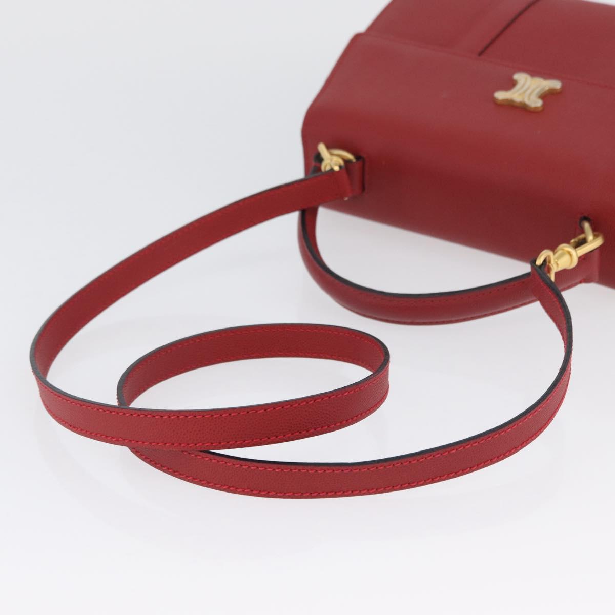 CELINE Hand Bag Leather 2way Red Gold Auth 165350