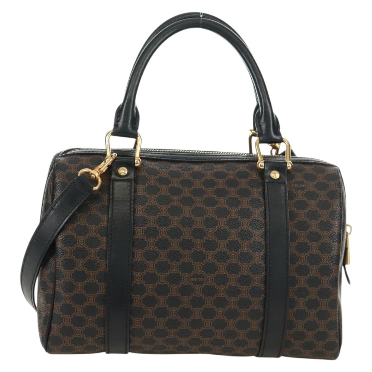 CELINE Macadam Canvas Hand Bag PVC Leather 2way Black Gold Auth 165352A