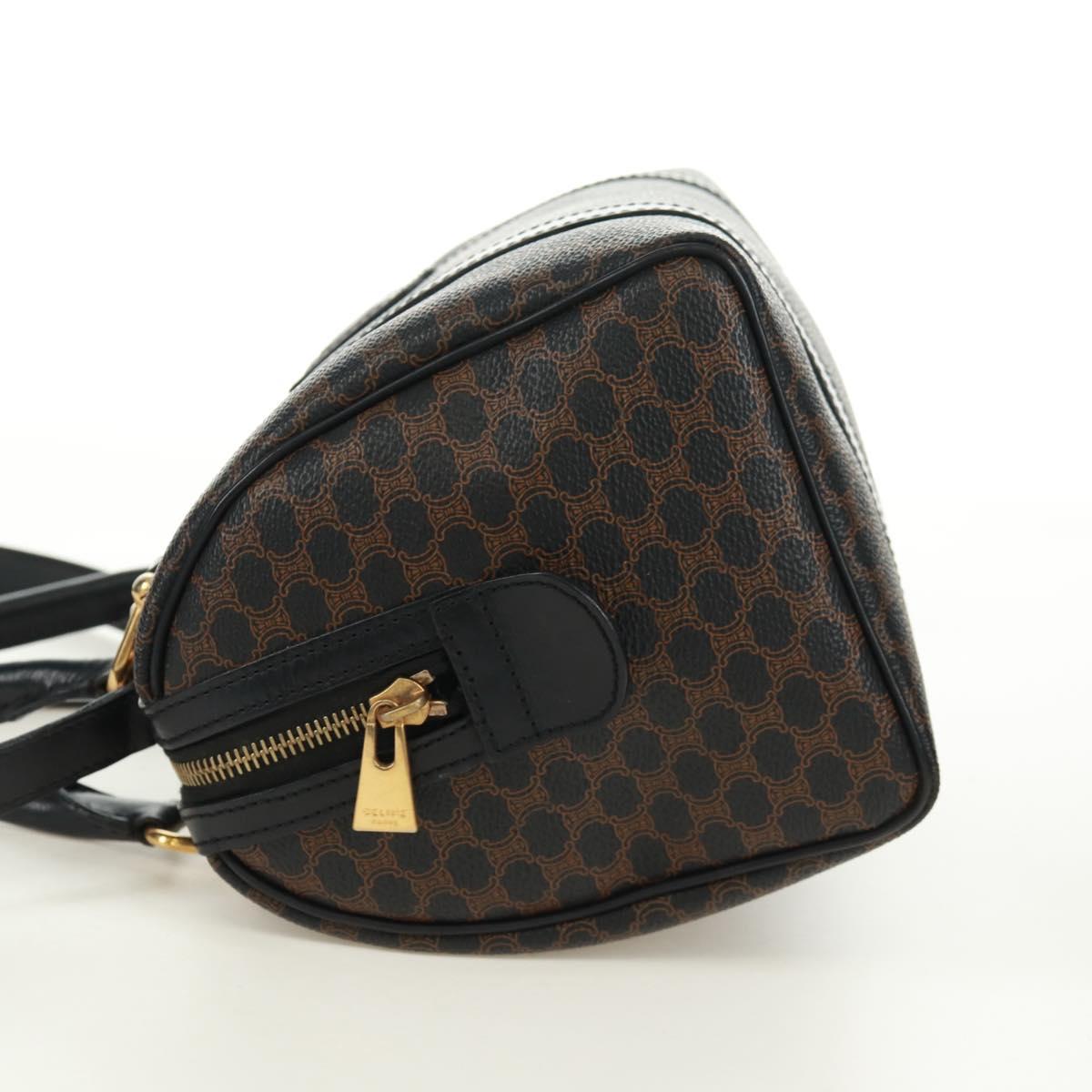 CELINE Macadam Canvas Hand Bag PVC Leather 2way Black Gold Auth 165352A